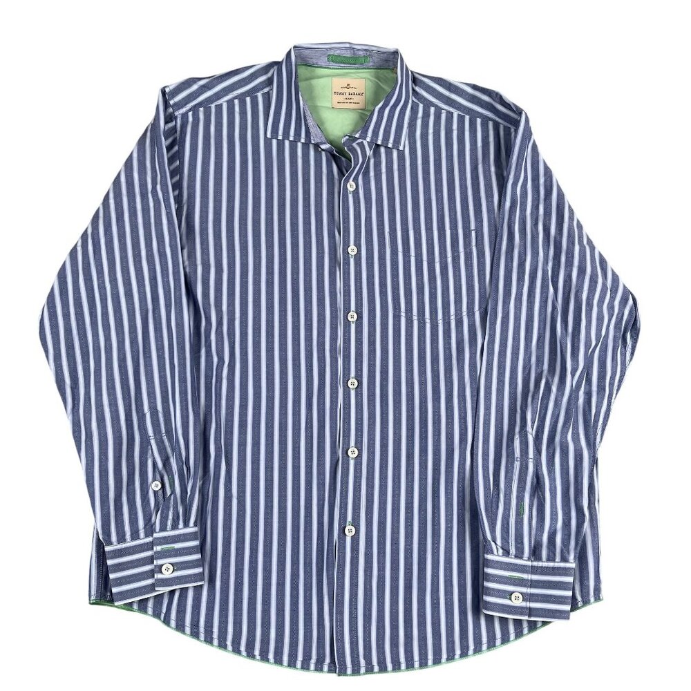Tommy Bahama Jeans Mens Blue & White 100% Cotton Button Down Shirt Sz XL‎